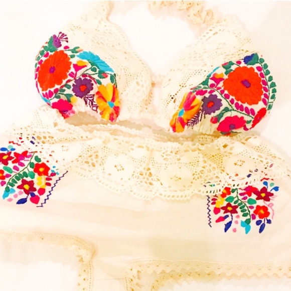 Triangle Top Boy Brief Embroidered Bikini Floral - Picture 1 of 2